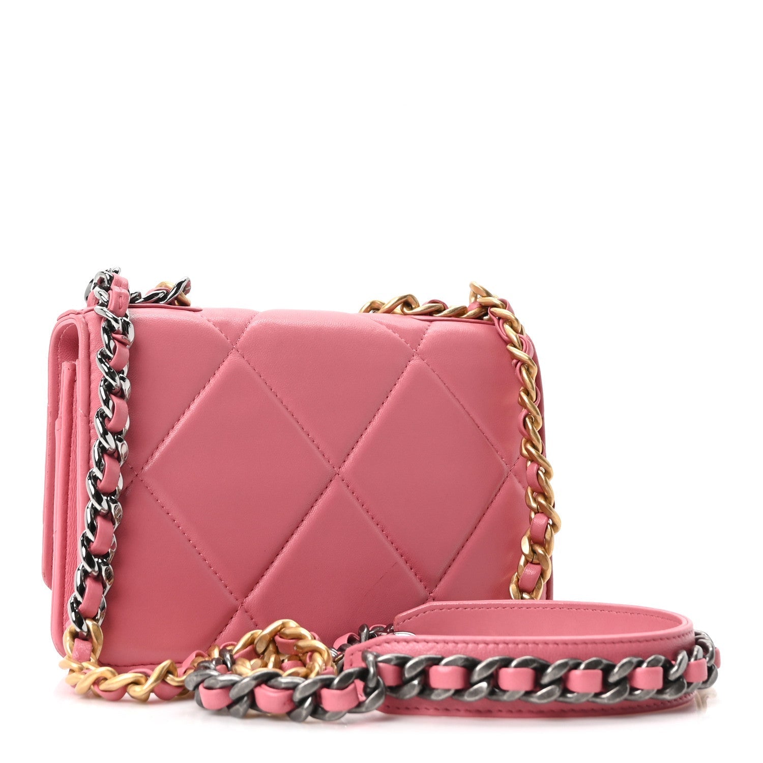 Lambskin Quilted Chanel 19 Wallet On Chain WOC Pink