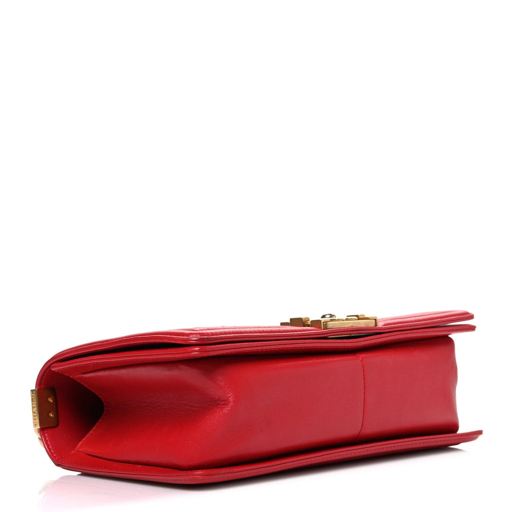 Lambskin Quilted Medium Boy Flap Red