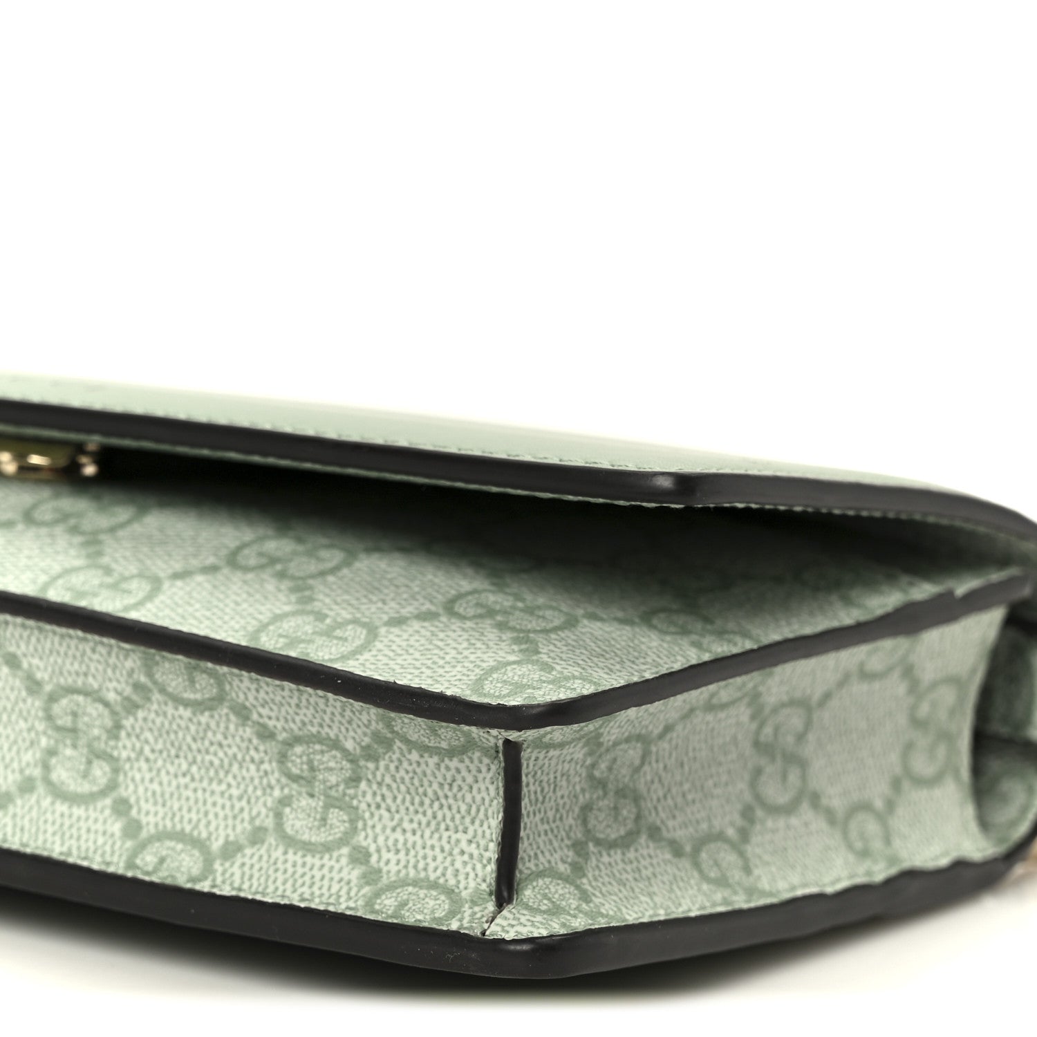 GG Supreme Monogram Textured Calfskin Emblem Wallet On Chain Sage Green