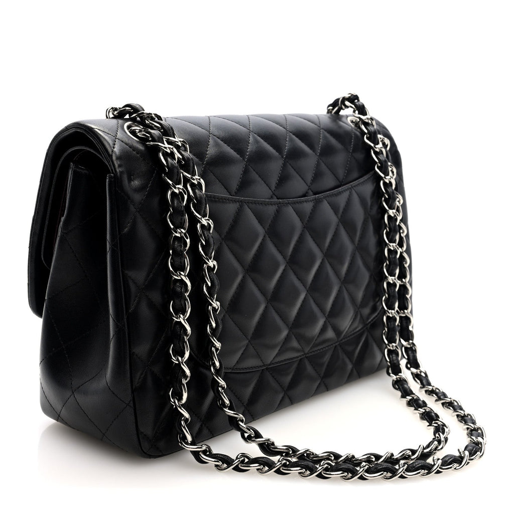 Lambskin Quilted Jumbo Double Flap Black