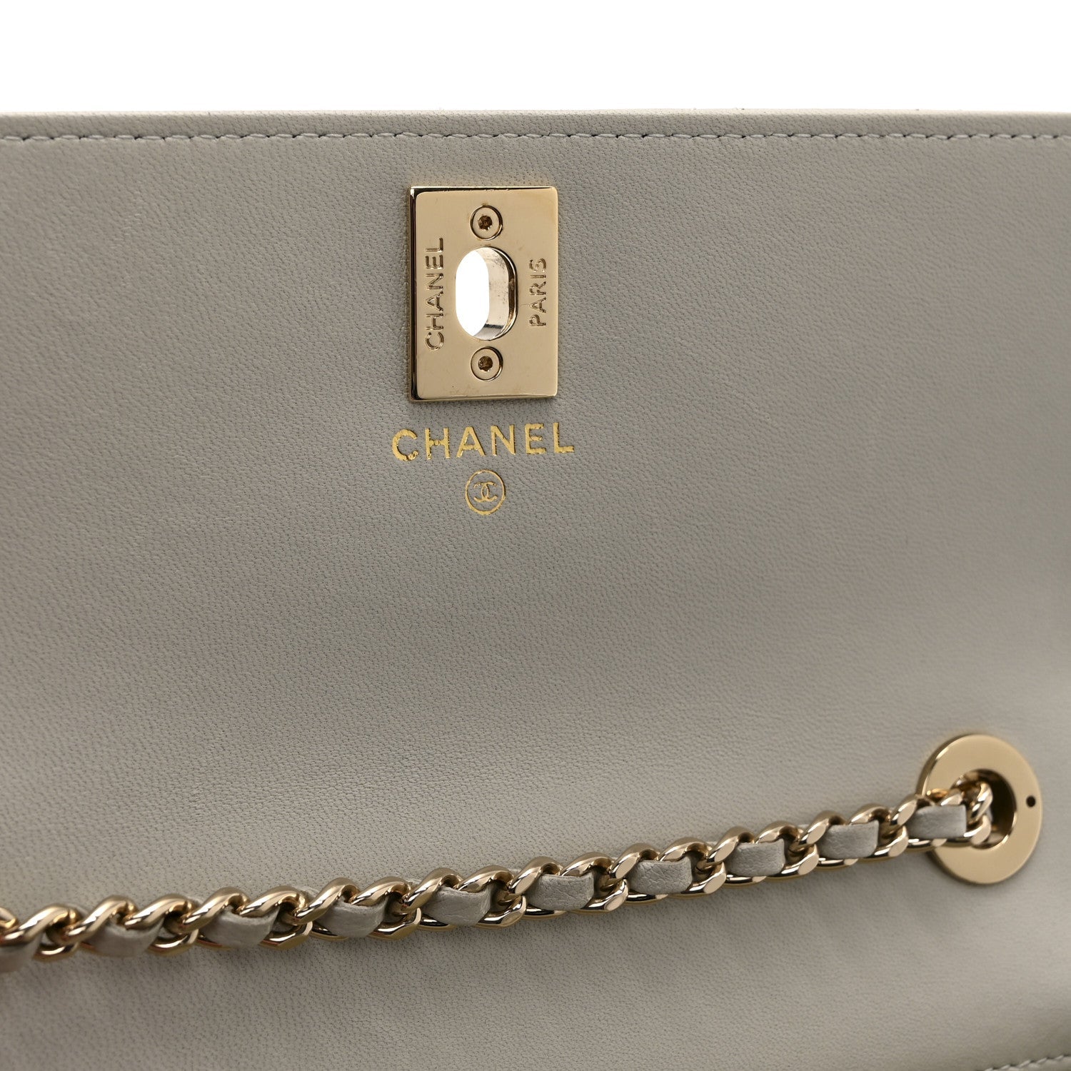Lambskin Quilted Trendy CC Dual Handle Clutch With Chain Grey