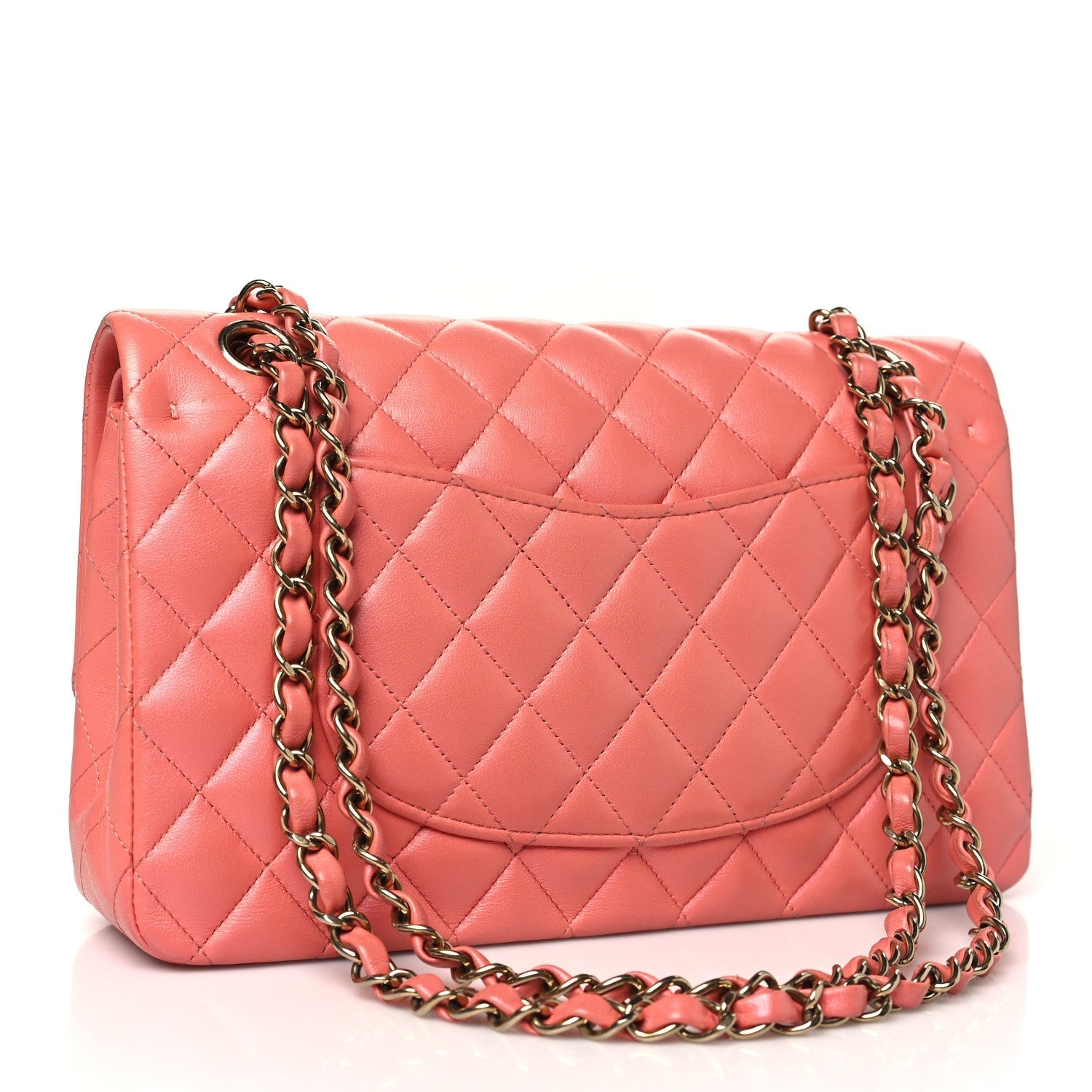 Iridescent Lambskin Quilted Medium Double Flap Pink