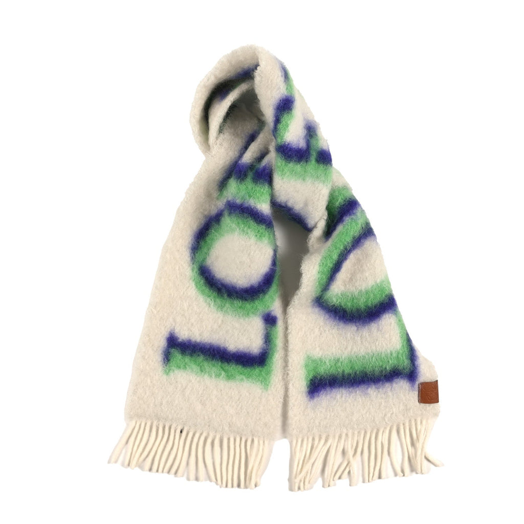 Mohair Wool Logo Scarf White Multicolor