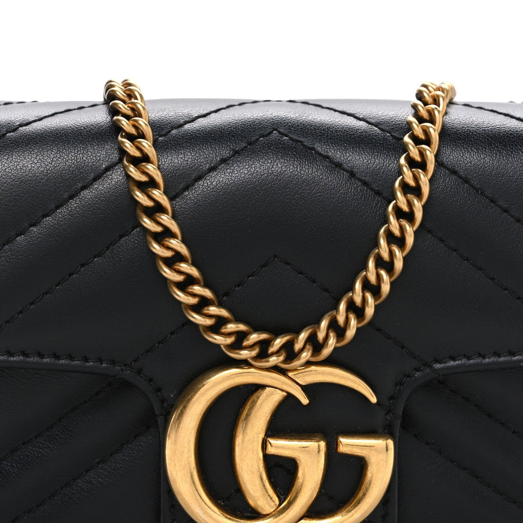 Calfskin Matelasse Super Mini GG Marmont Shoulder Bag Black