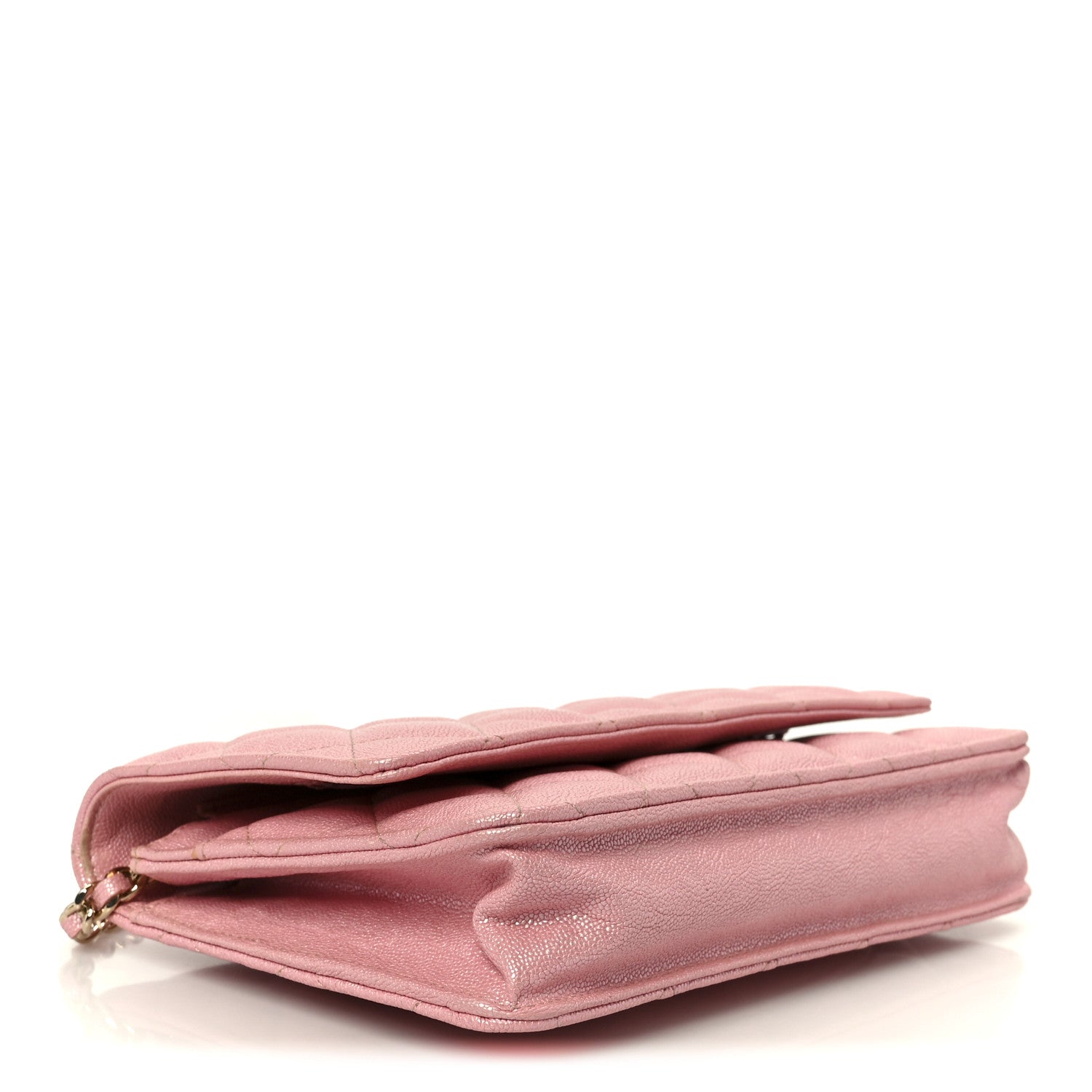 Iridescent Caviar Quilted Wallet on Chain WOC Rose Pink