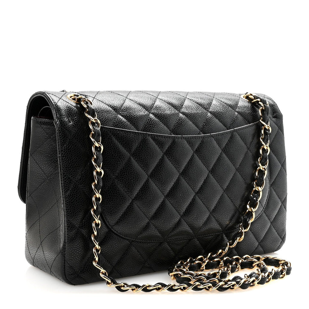 Caviar Quilted Jumbo Double Flap Black