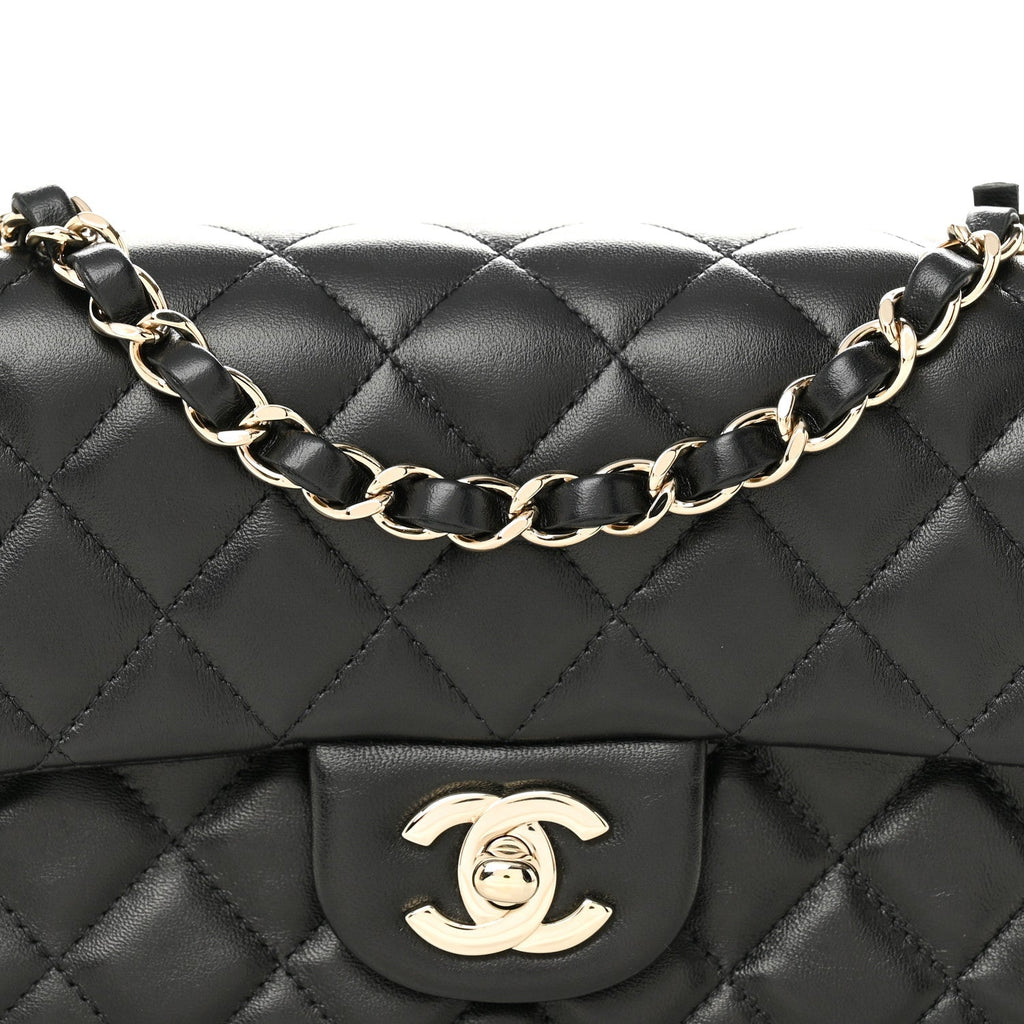 Lambskin Quilted Mini Rectangular Flap Black