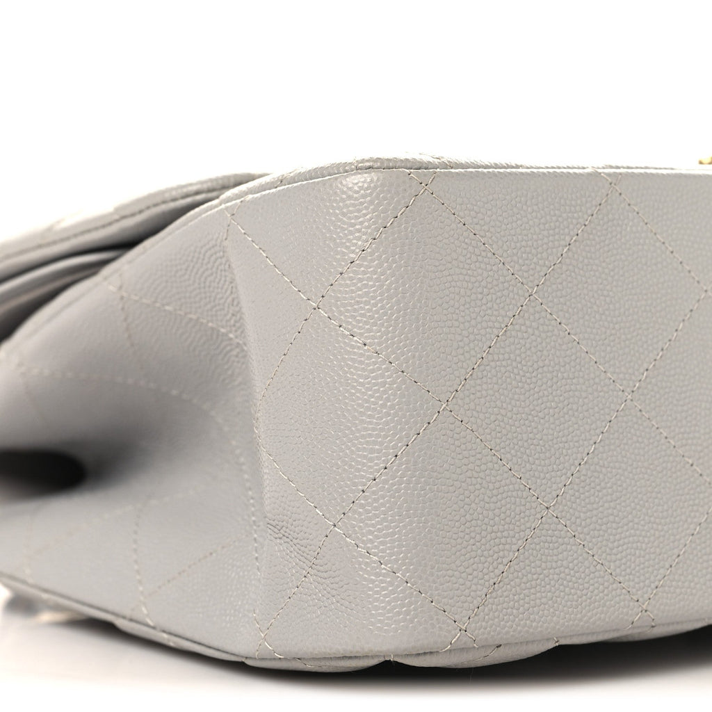 Caviar Quilted Jumbo Double Flap Grey