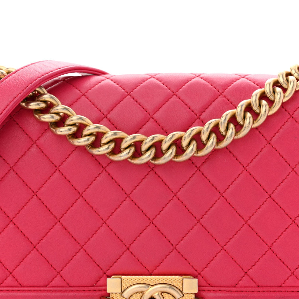 Lambskin Quilted Medium Boy Flap Fuchsia