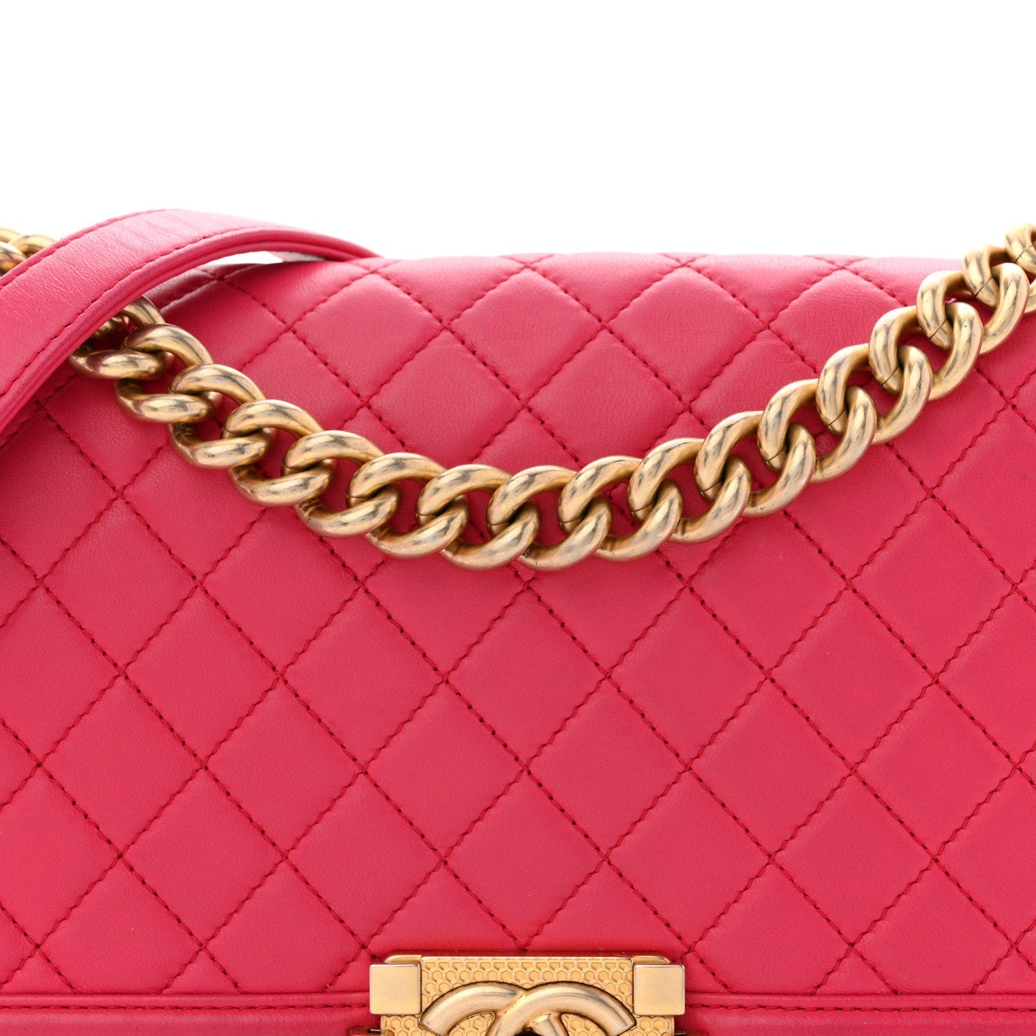 Lambskin Quilted Medium Boy Flap Fuchsia