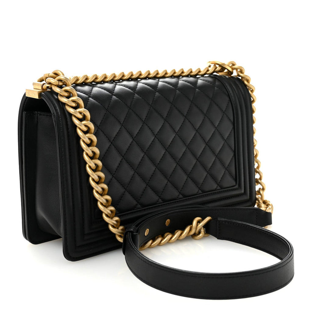 Calfskin Quilted Medium Boy Flap Black