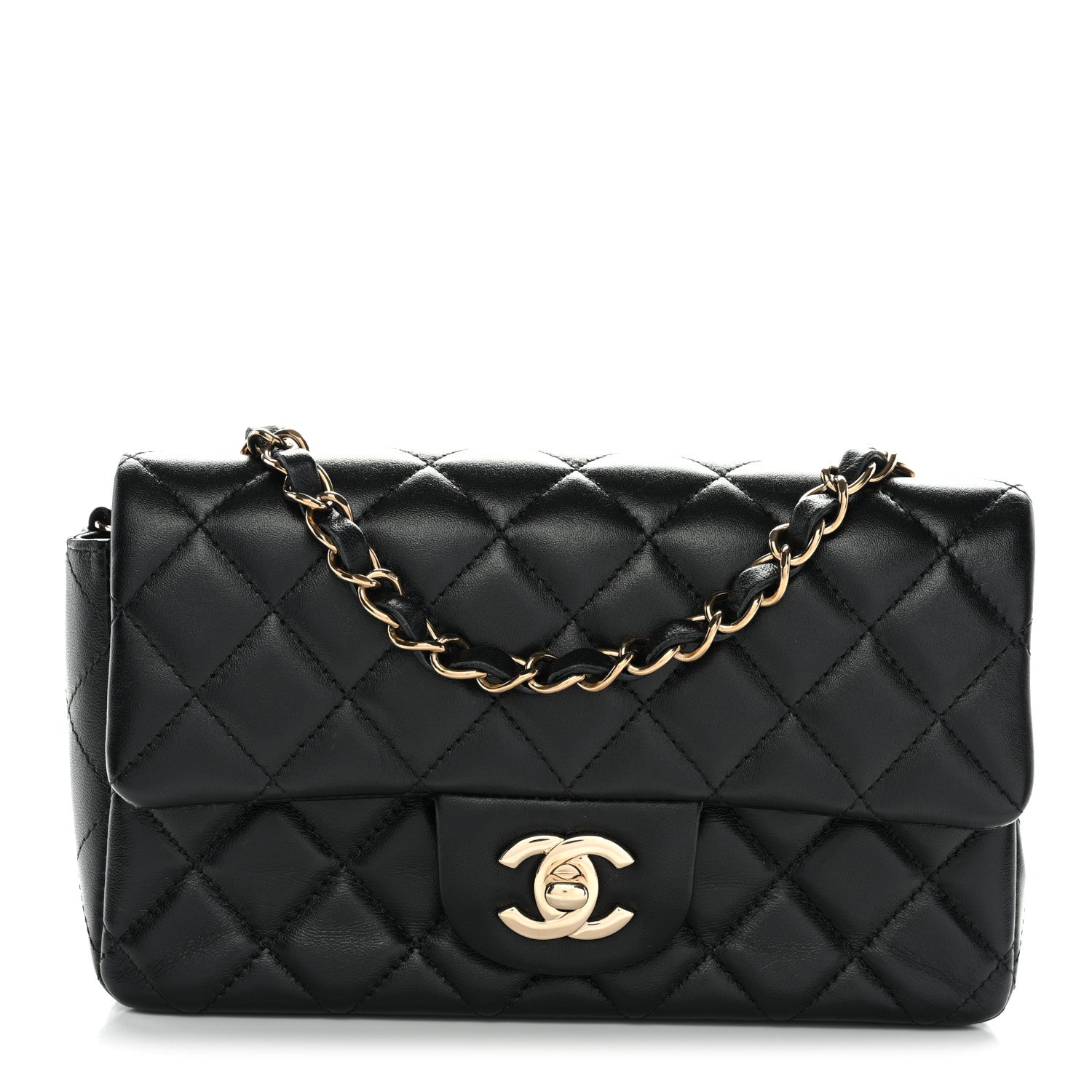 Lambskin Quilted Mini Rectangular Flap Black