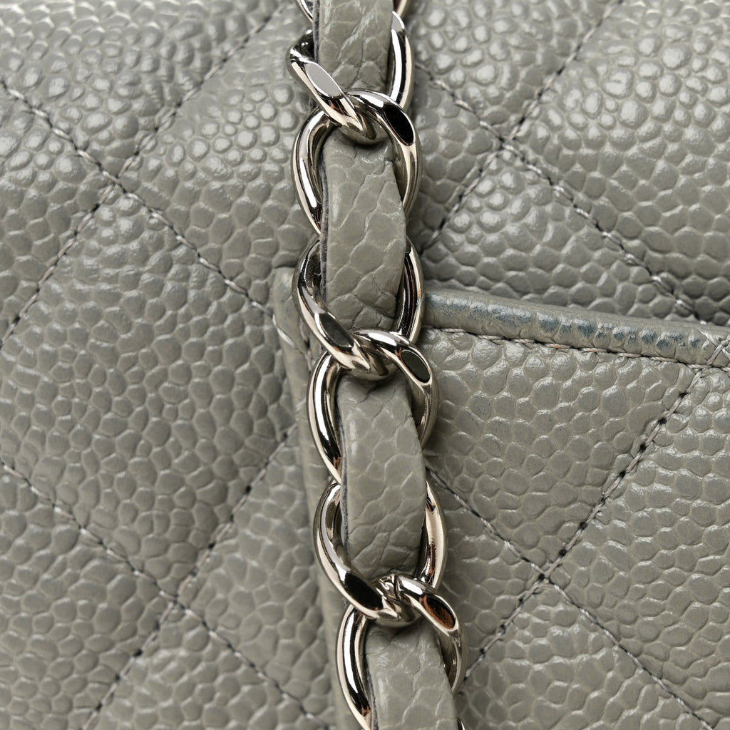 Caviar Quilted Mini Rectangular Flap Light Grey