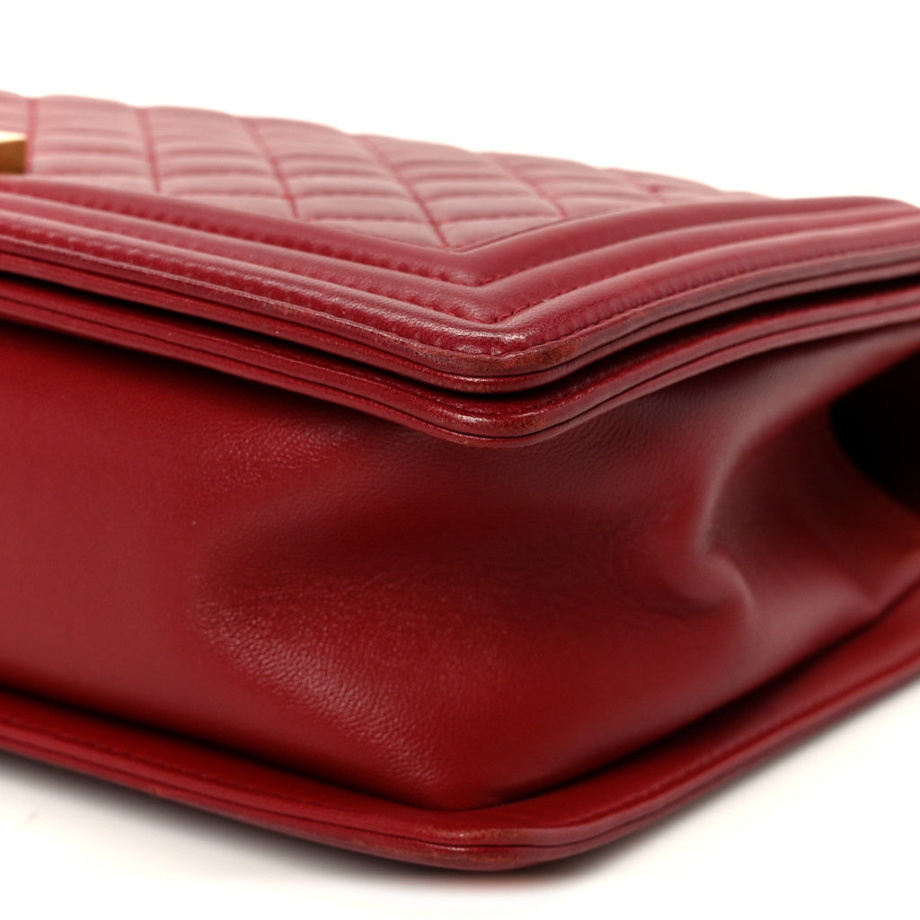 Lambskin Quilted New Medium Boy Flap Dark Red