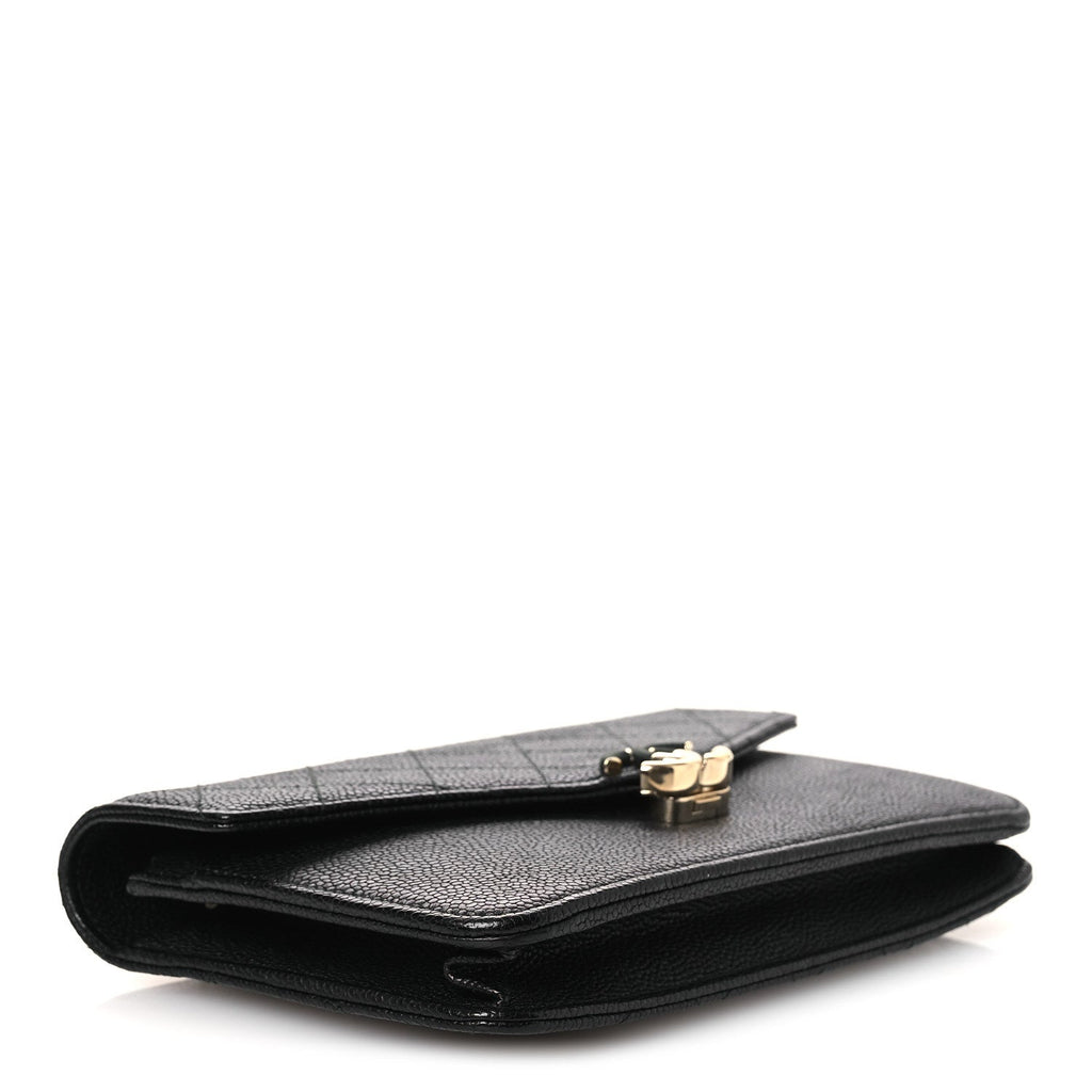 Grained Calfskin Quilted Cuba Wallet On Chain WOC Black