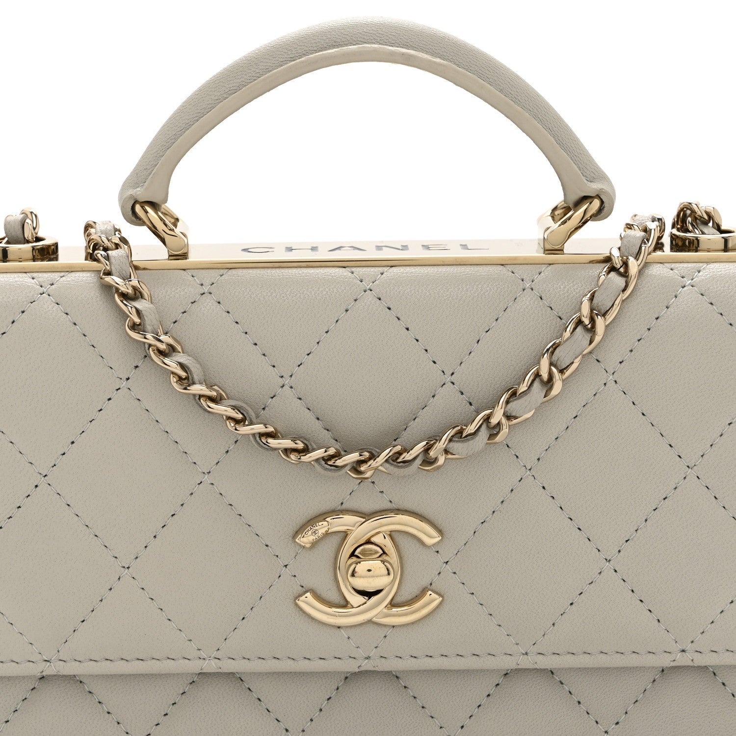 Lambskin Quilted Trendy CC Dual Handle Clutch With Chain Grey