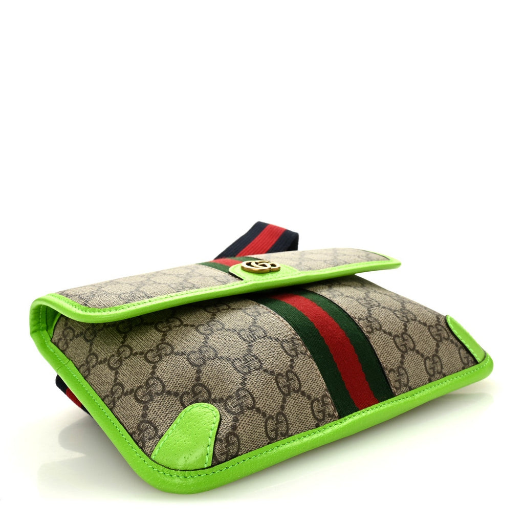 GG Supreme Monogram Web Small Ophidia Belt Bag Beige Ebony Electric Green