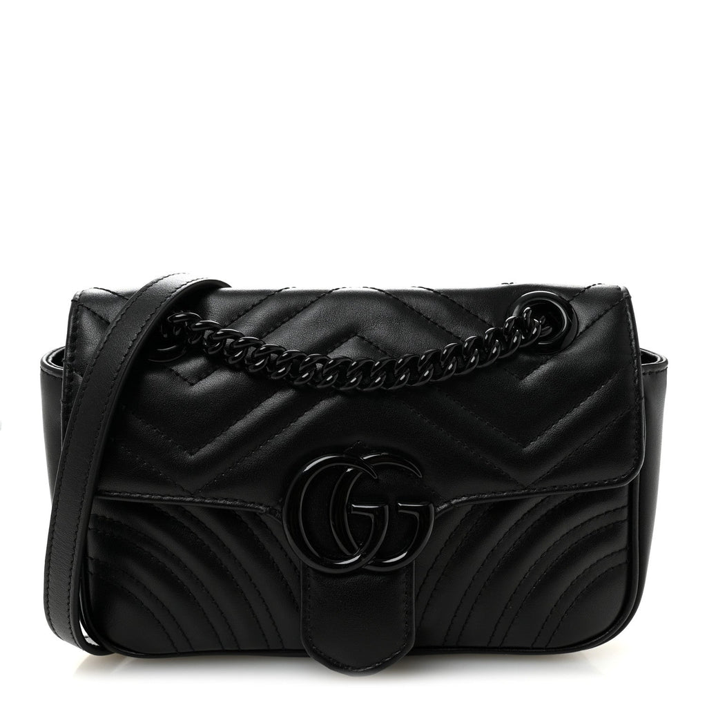 Calfskin Matelasse Monochrome Mini GG Marmont Shoulder Bag Black