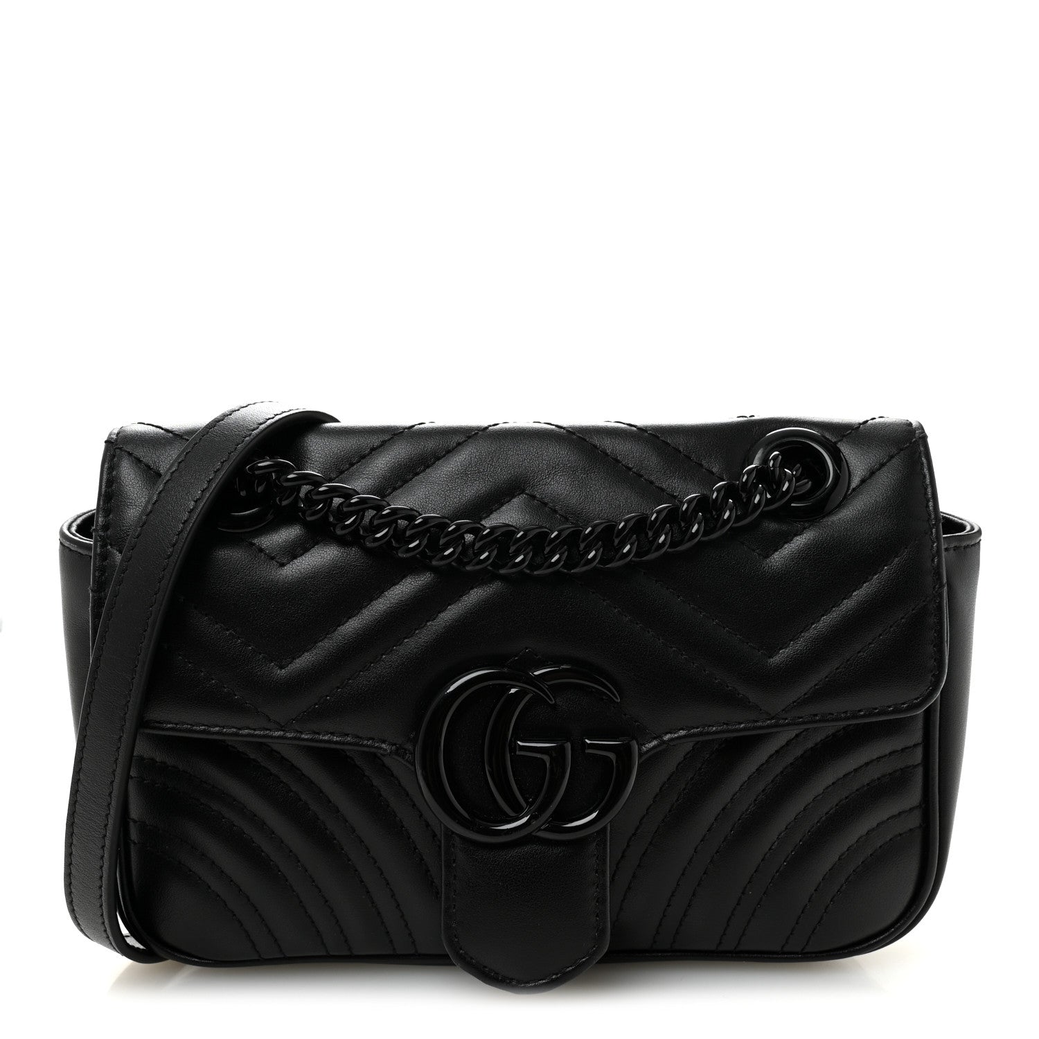 Calfskin Matelasse Monochrome Mini GG Marmont Shoulder Bag Black