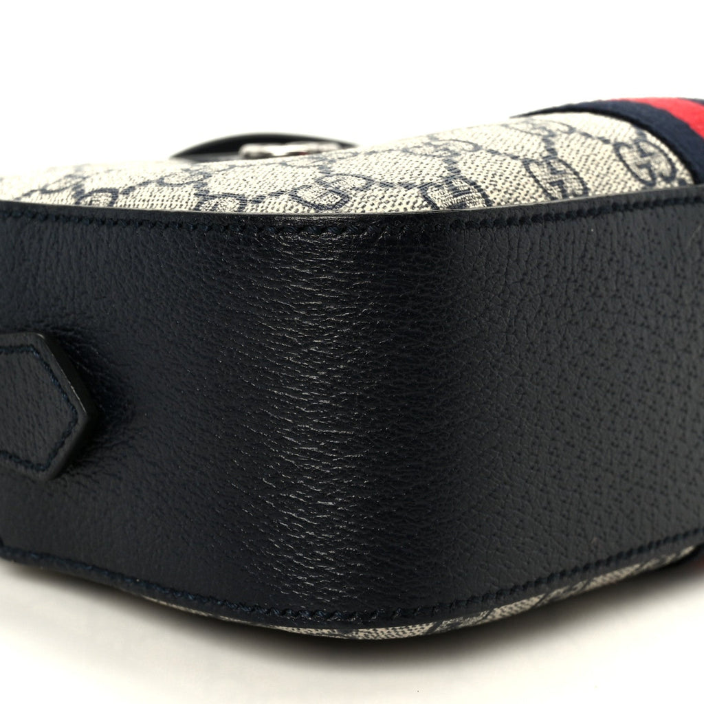 GG Supreme Monogram Textured Dollar Calfskin Web Small Ophidia Camera Bag Beige Blue