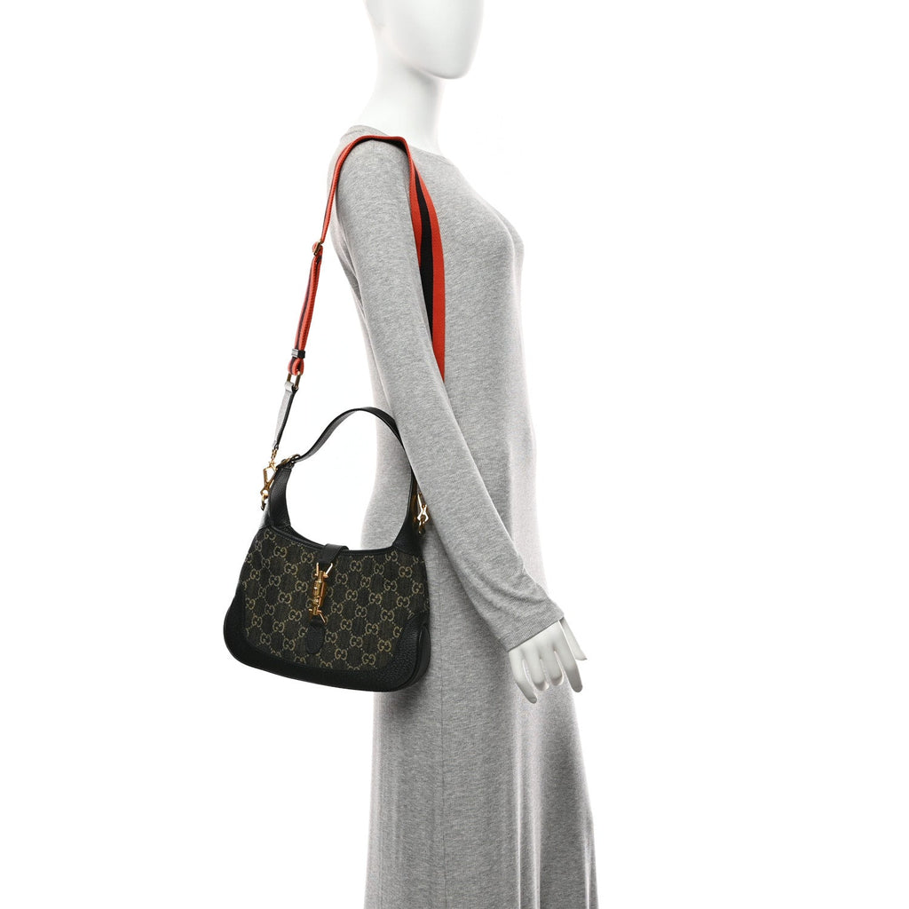 Jacquard Denim GG Monogram Small Jackie 1961 Hobo Black Ivory