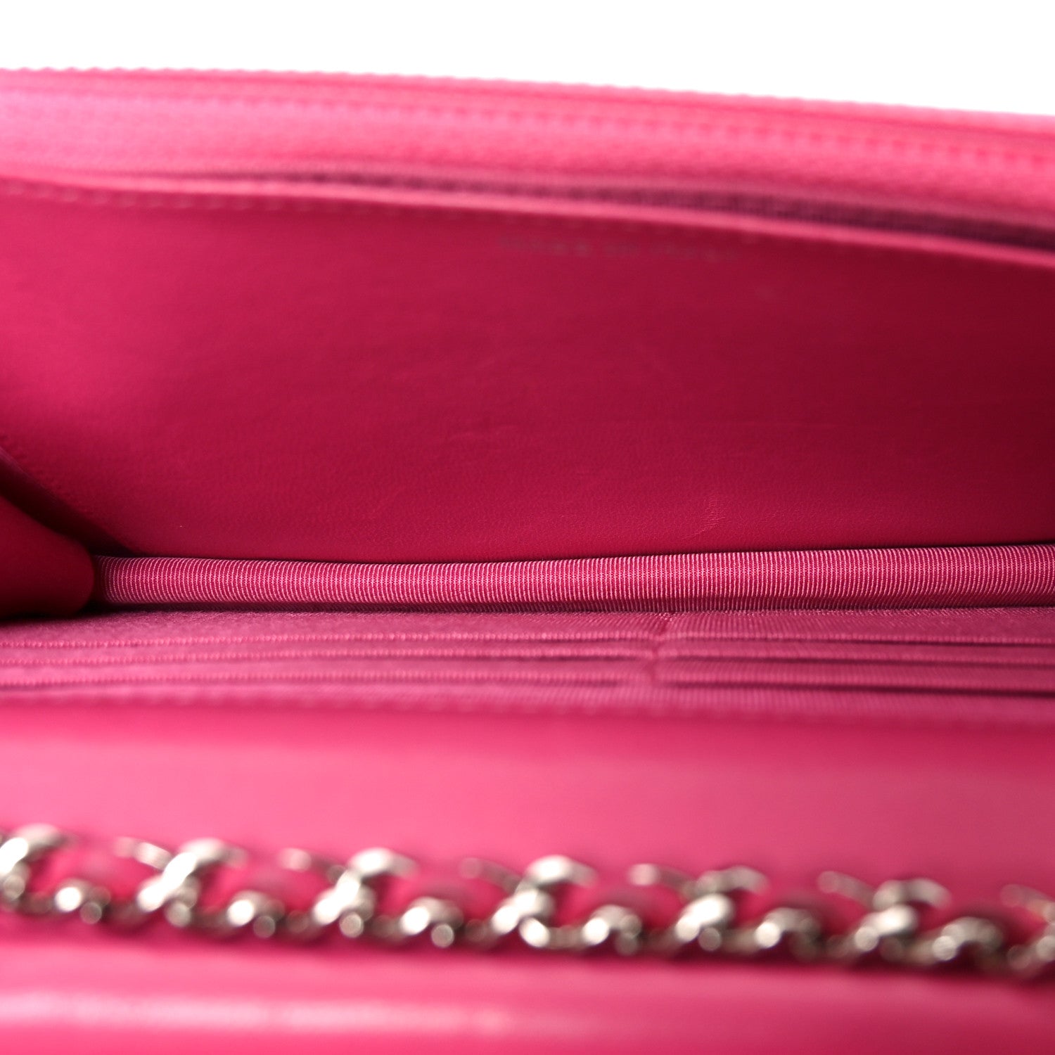 Lambskin Quilted Wallet On Chain WOC Dark Pink