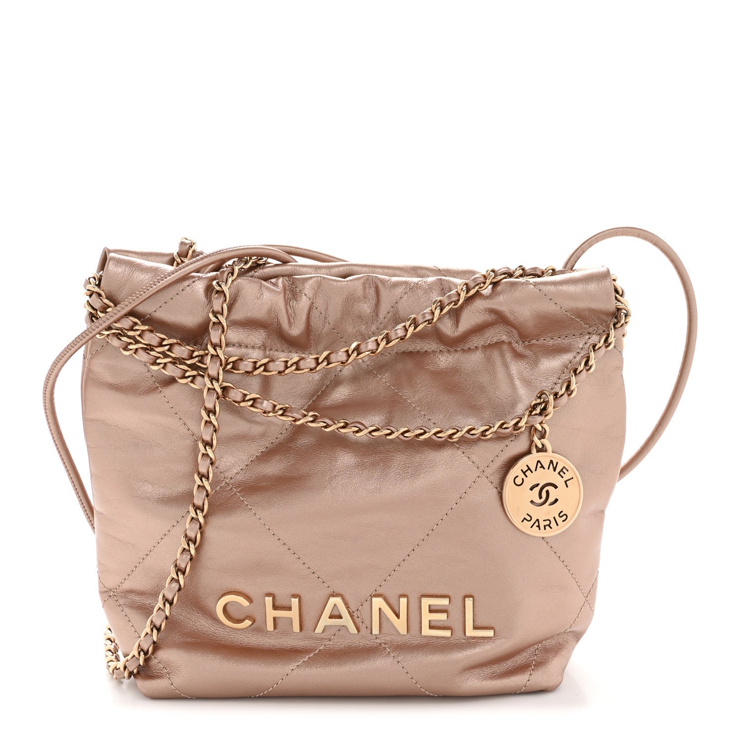 Metallic Calfskin Quilted Mini Chanel 22 Copper