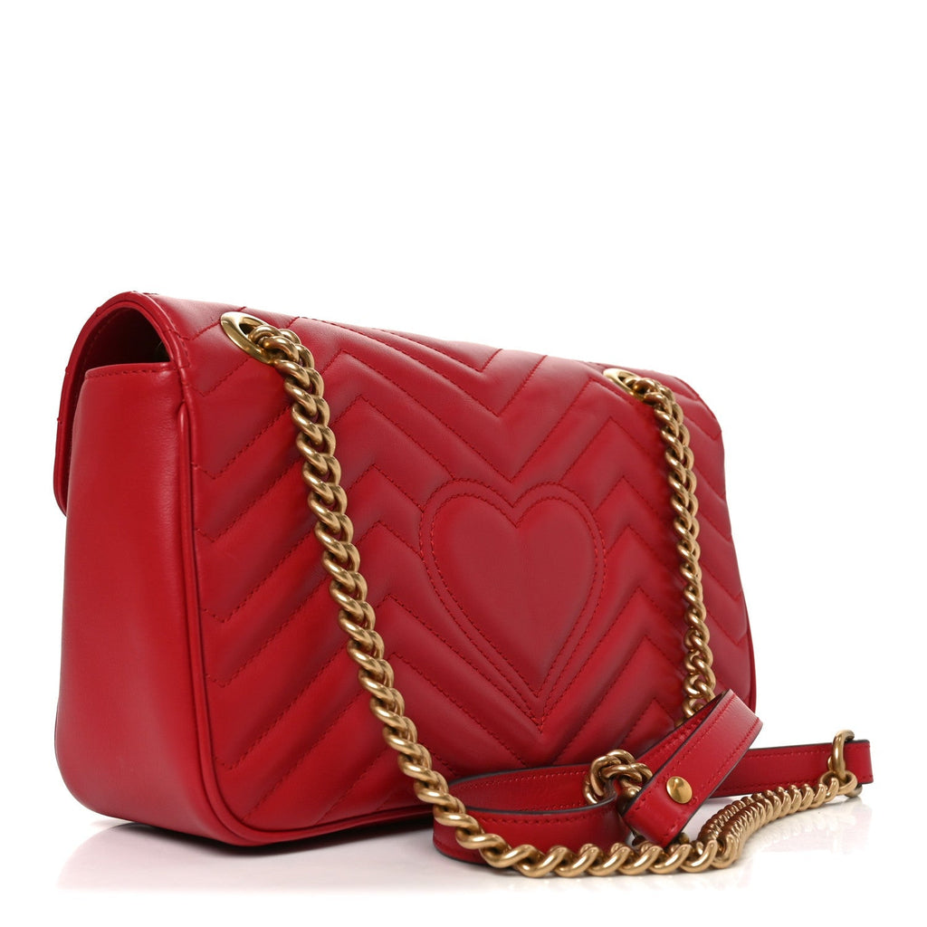 Calfskin Matelasse Small GG Marmont Shoulder Bag Hibiscus Red