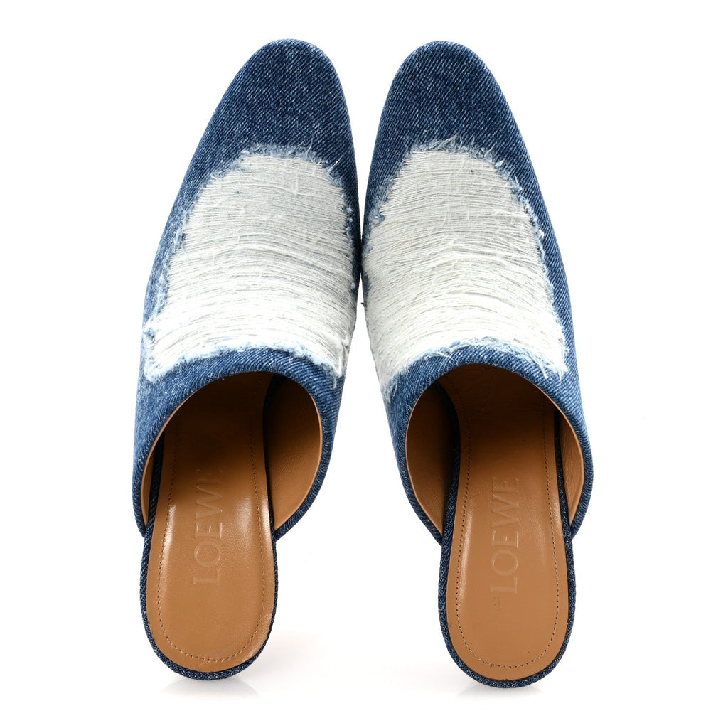 Ripped Denim 90 Mules Washed Denim