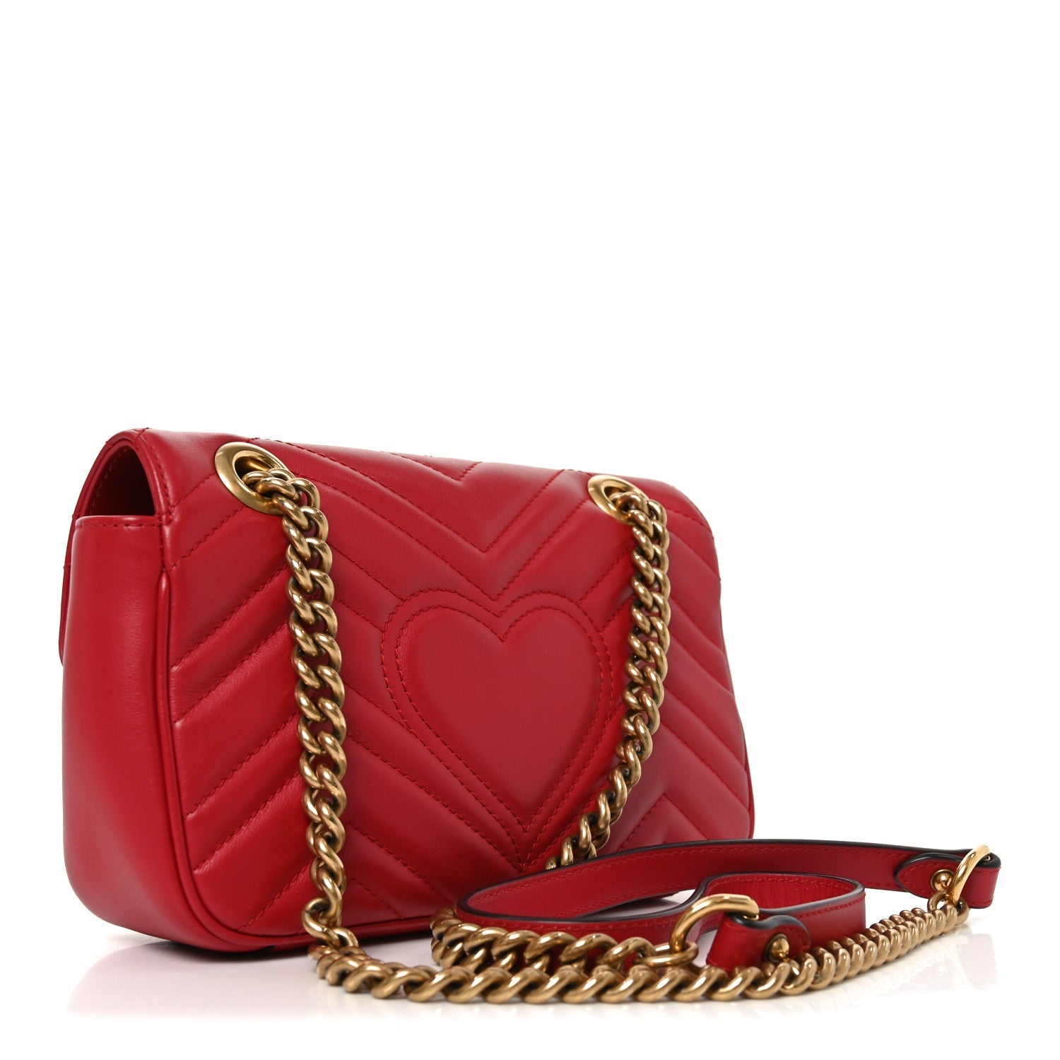 Calfskin Matelasse Small GG Marmont Shoulder Bag Hibiscus Red