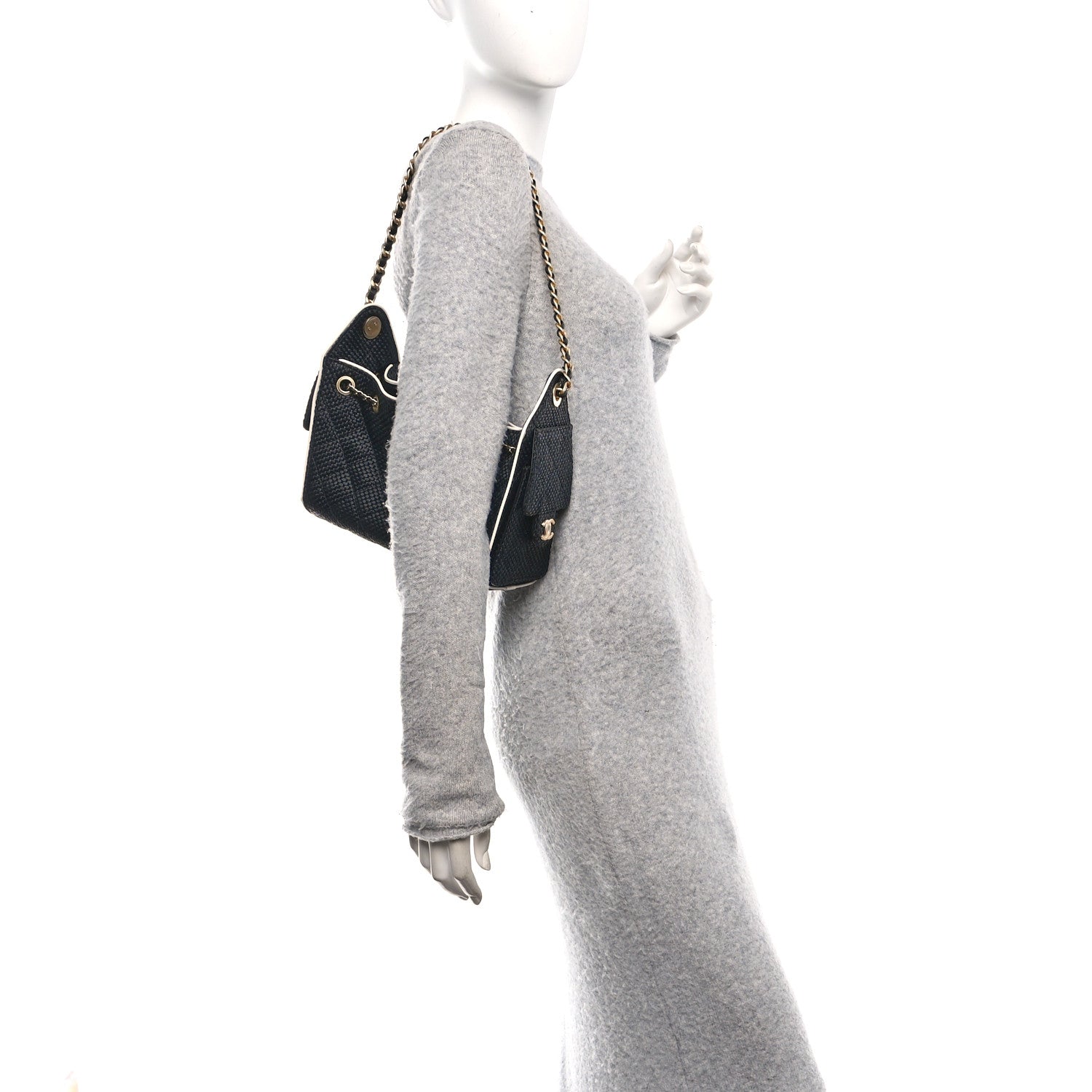 Braided Raffia Calfskin Quilted Mini Chanel 25 Handbag Black White