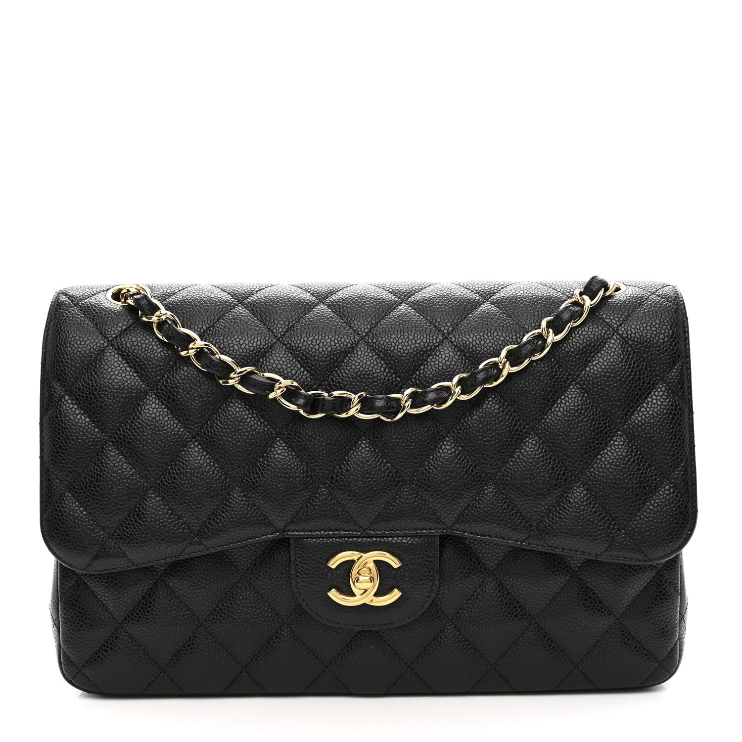Caviar Quilted Jumbo Double Flap Black