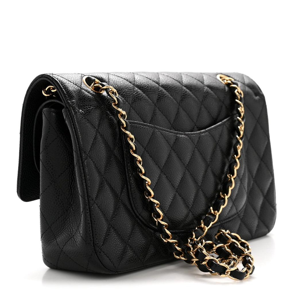 Caviar Quilted Medium Double Flap Black