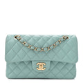 Caviar Quilted Small Double Flap Light Blue