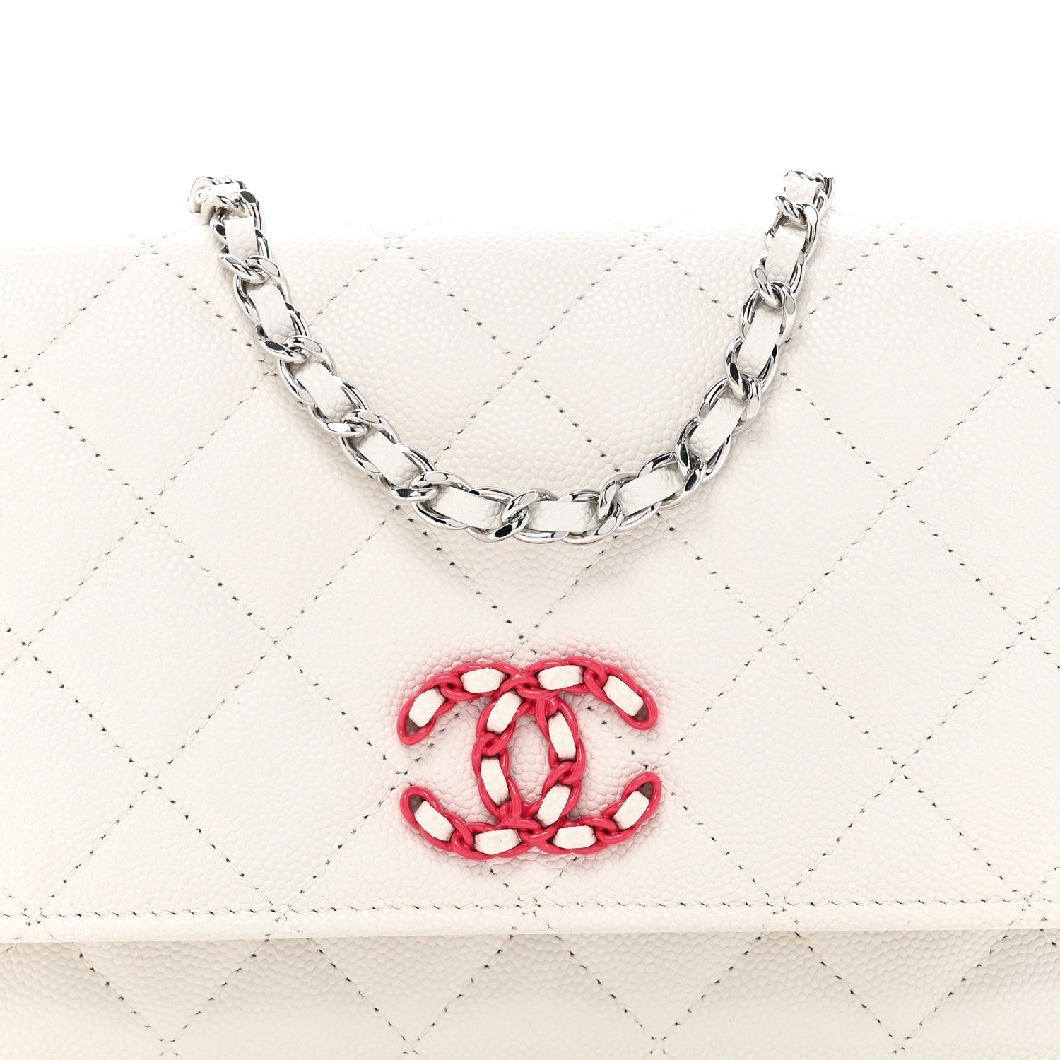 Caviar Quilted Chanel 19 Wallet On Chain WOC White Pink