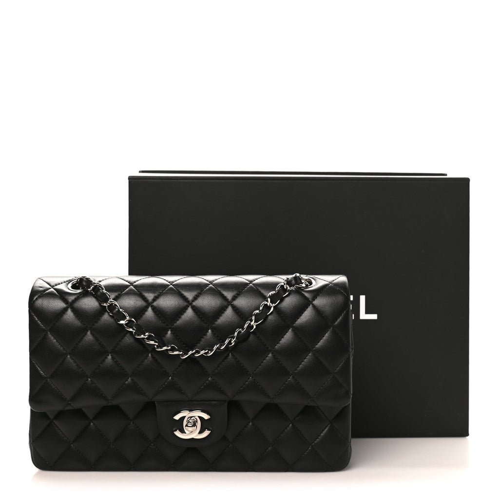 Lambskin Quilted Medium Double Flap Black