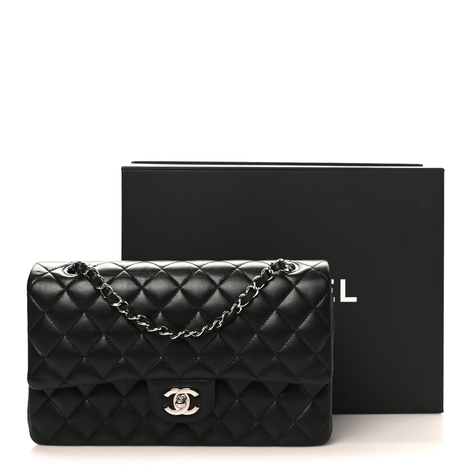 Lambskin Quilted Medium Double Flap Black