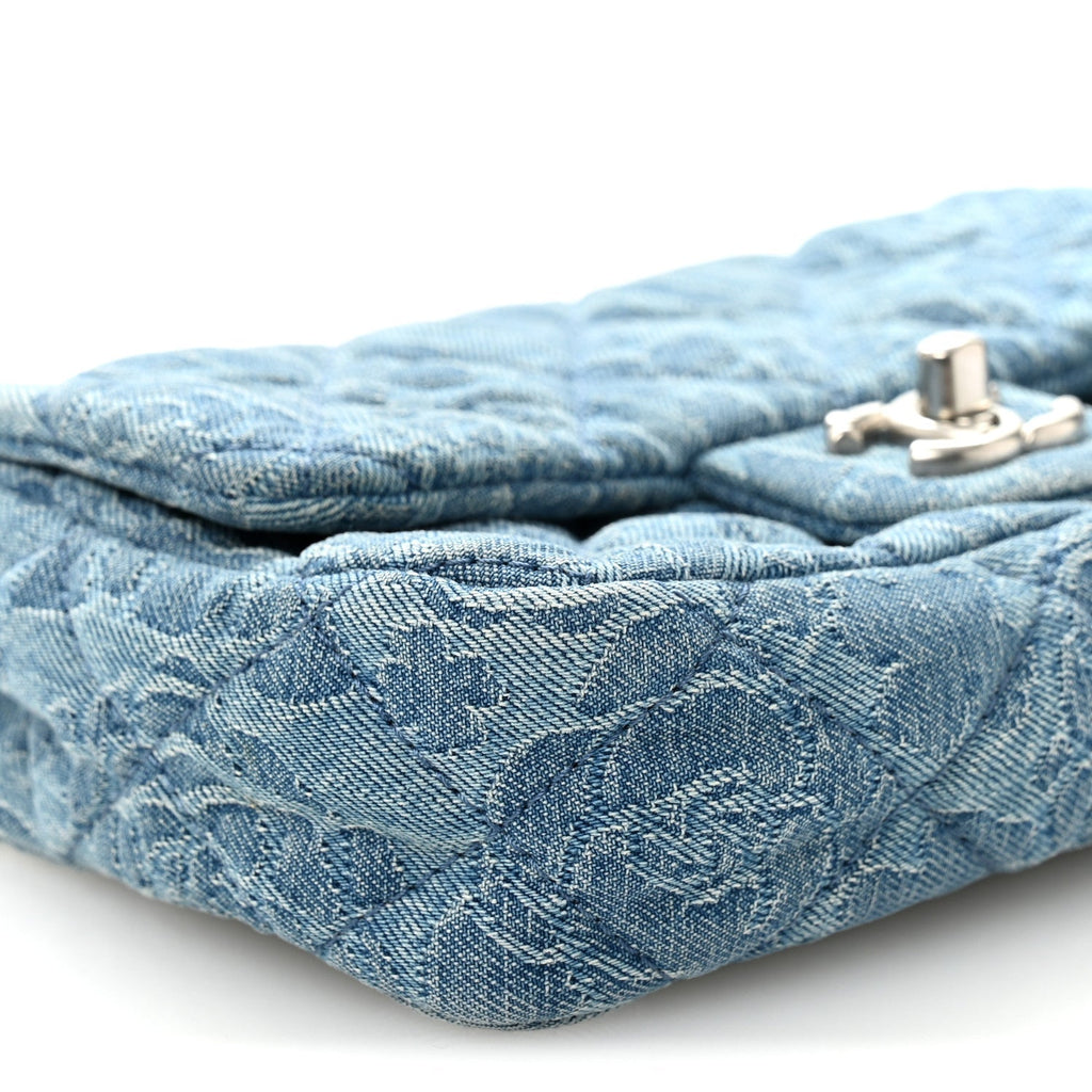 Denim Quilted Camellia Sweetheart Mini Rectangular Flap Blue