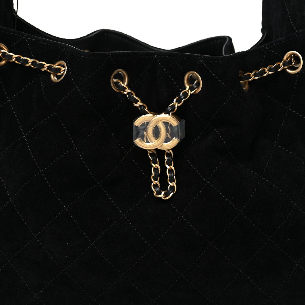 Suede Quilted Small Chanel 25 Handbag Black