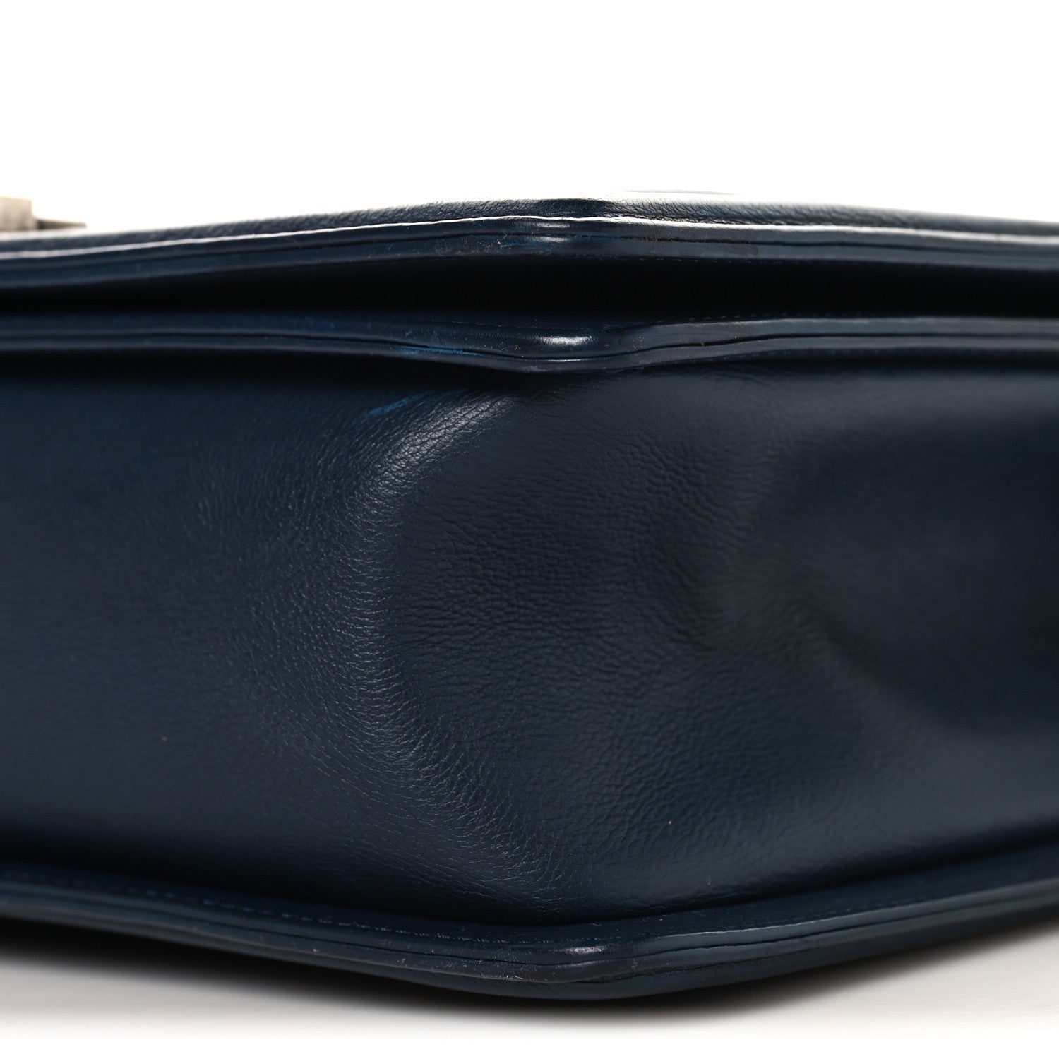 Calfskin Quilted Double Stitch New Medium Boy Flap Navy Blue