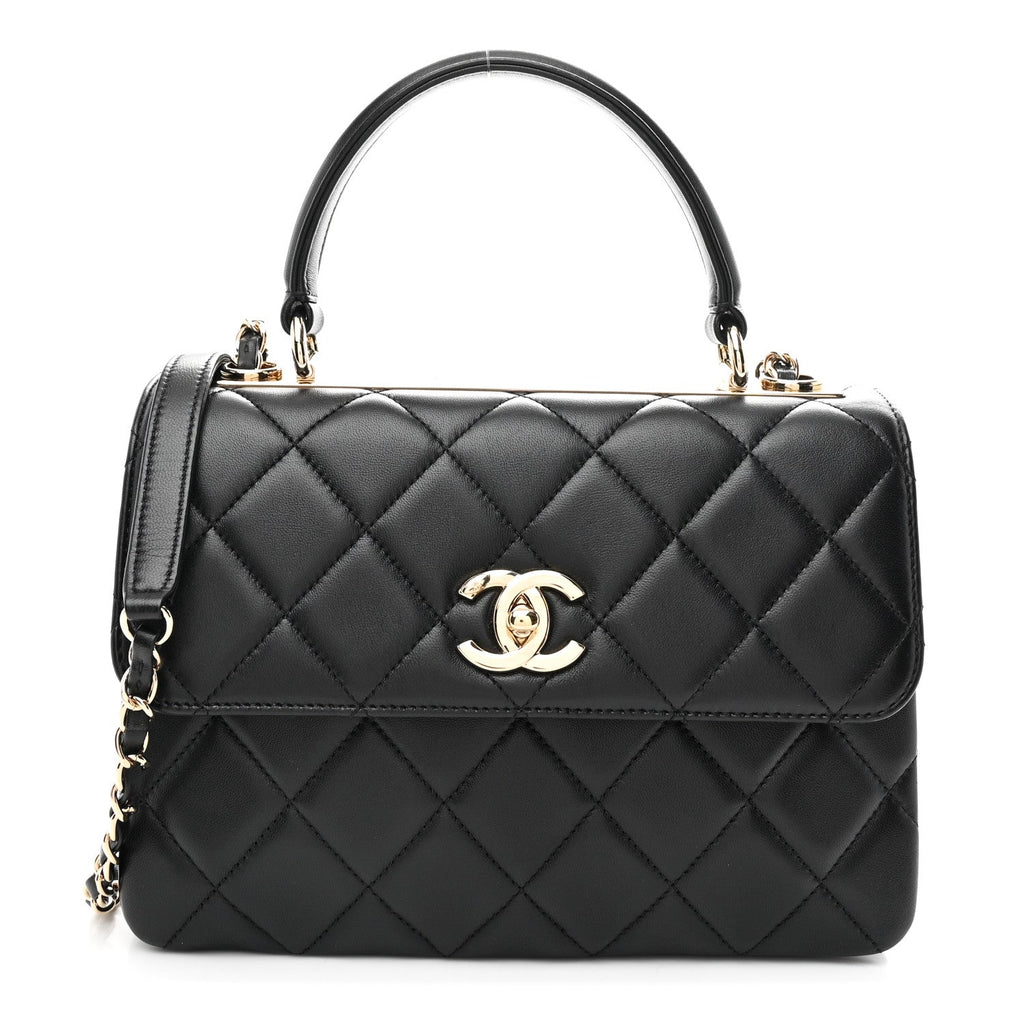 Lambskin Quilted Small Trendy CC Dual Handle Flap Bag Black