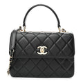 Lambskin Quilted Small Trendy CC Dual Handle Flap Bag Black