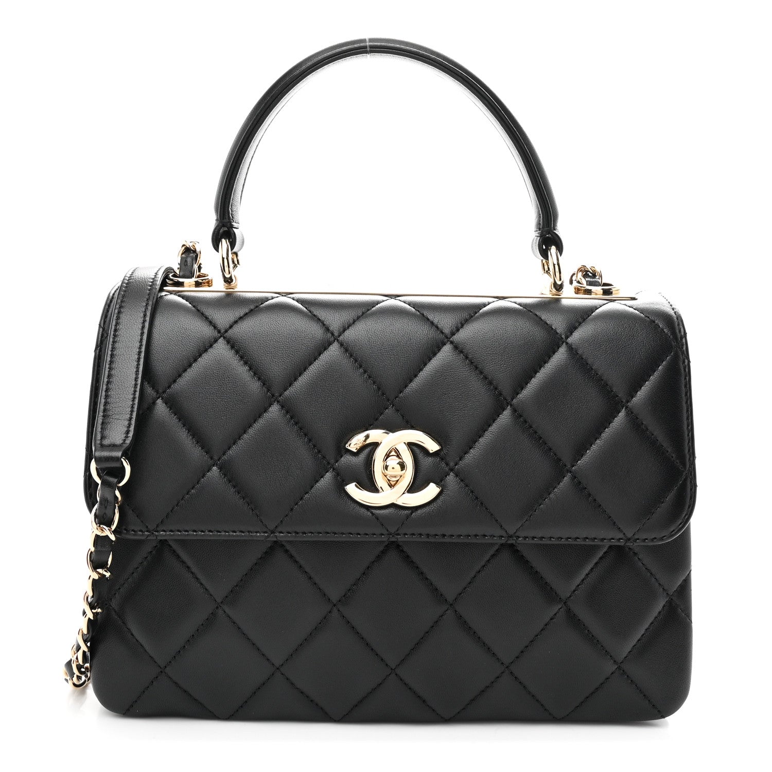 Lambskin Quilted Small Trendy CC Dual Handle Flap Bag Black
