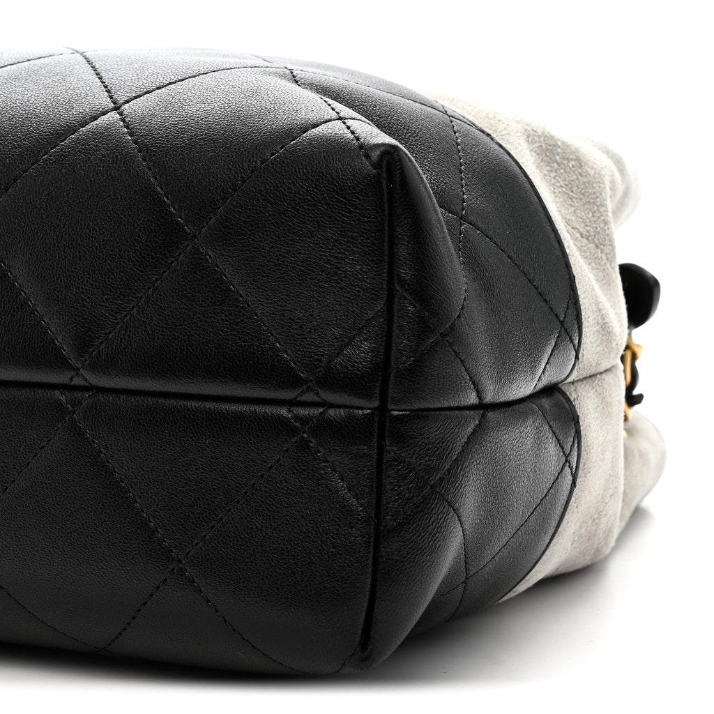 Suede Calfskin Shiny Lambskin Quilted Small Coco Base Shopping Bag Grey Black