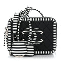 Caviar Quilted Striped Small CC Filigree Vanity Case Black White