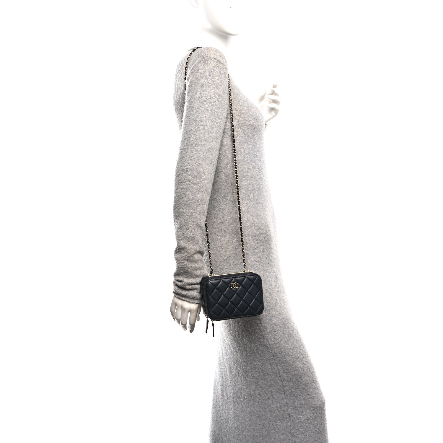 Lambskin Quilted Small Trendy CC Camera Case With Chain Navy