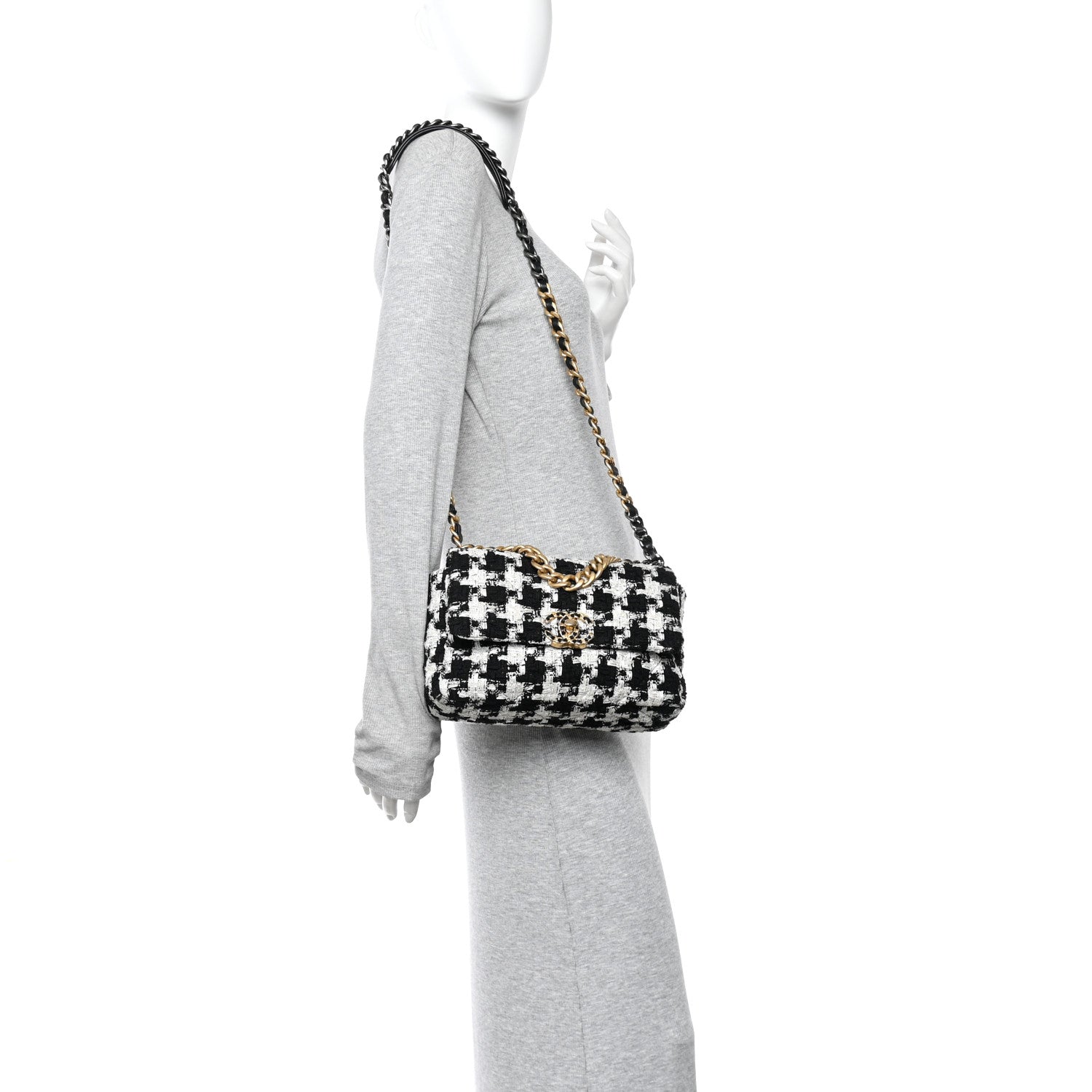 Tweed Quilted Medium Chanel 19 Flap Black Ecru White
