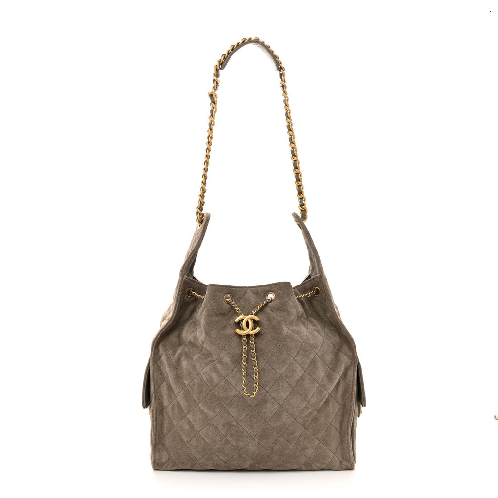 Suede Quilted Medium Chanel 25 Handbag Dark Grey