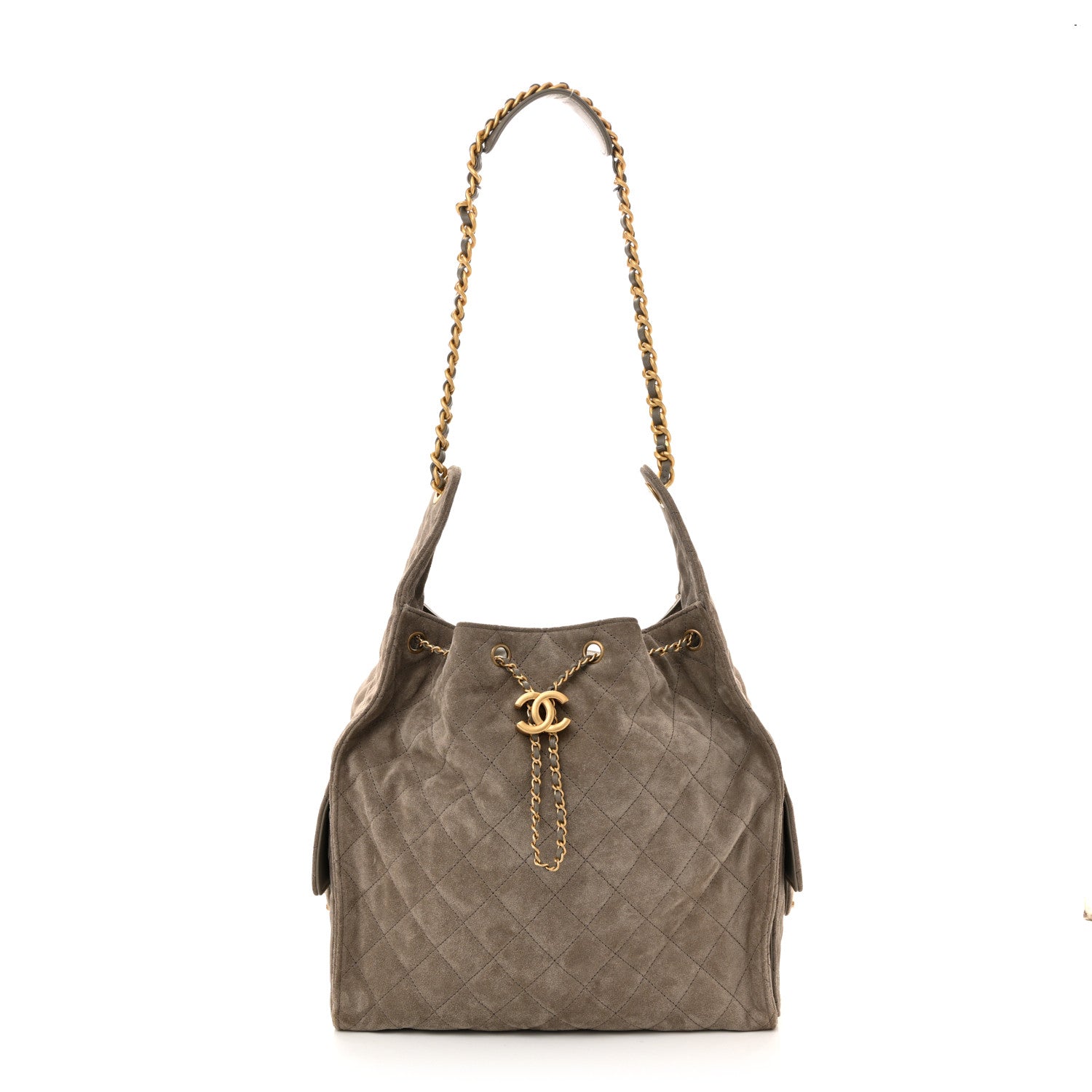 Suede Quilted Medium Chanel 25 Handbag Dark Grey