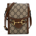 GG Supreme Monogram Mini Horsebit 1955 Crossbody Bag Beige Brown Sugar